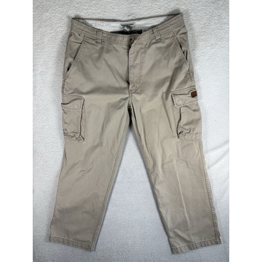Vintage Polo Jeans Cargo Pants Mens 38x30 Beige Military Paratrooper READ/BUTTON